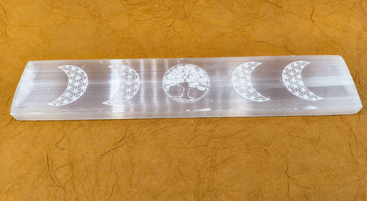 Selenite Charging Plates with Moon phases and Tree of Life